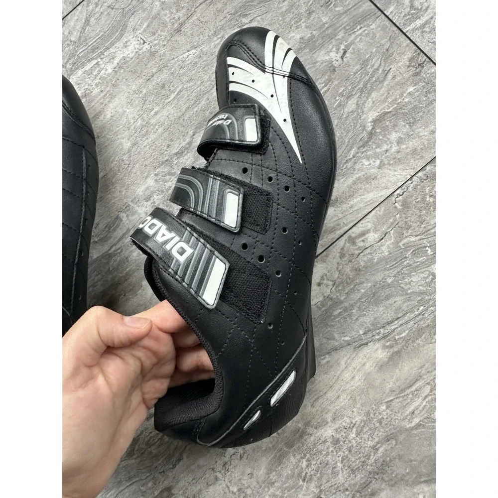 Diadora Road Cycling Shoes EU 43 Black Silver 3 Strap D-Skin Bike Shoes